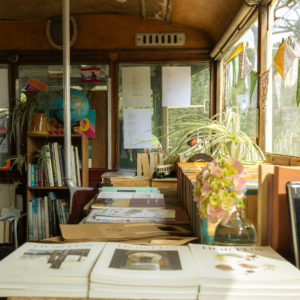 the inside of the book bus at ventnor fringe festival