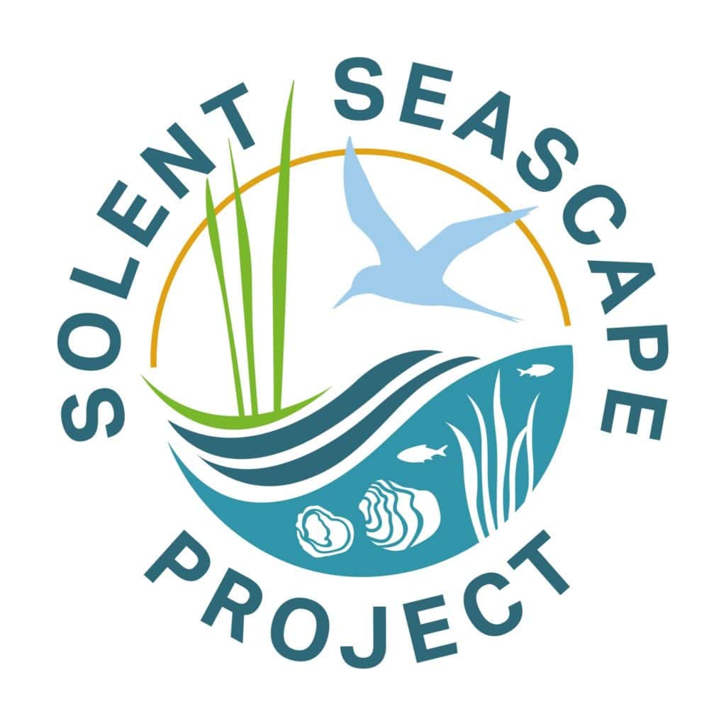 The Logo for the Solent Seascape Project. The Image features icons representing Birds, Seagrass and marshland