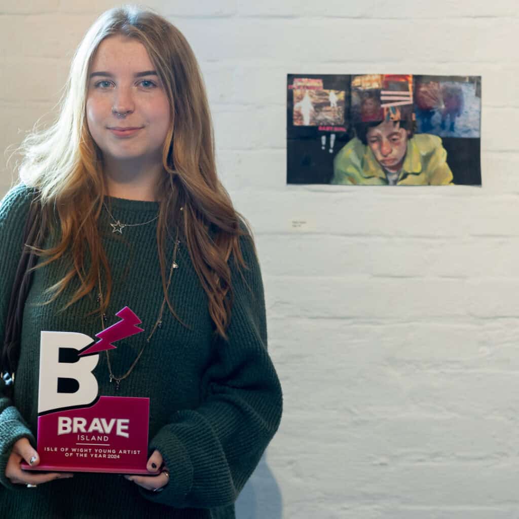 Young Artist Award 2024 winner with her award and artwork