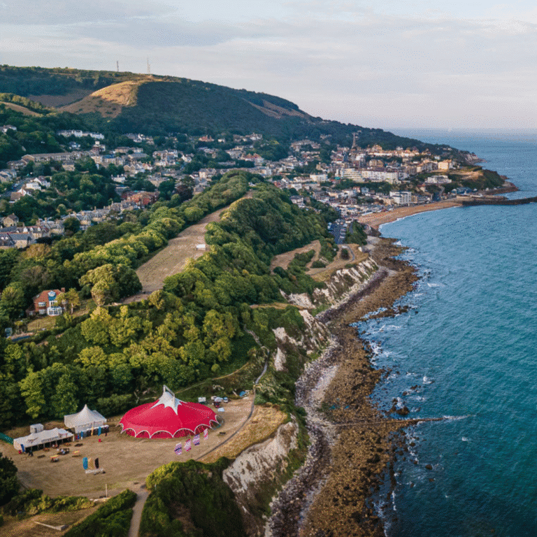 drone shot of ventnor fringe and the ventnor coast line